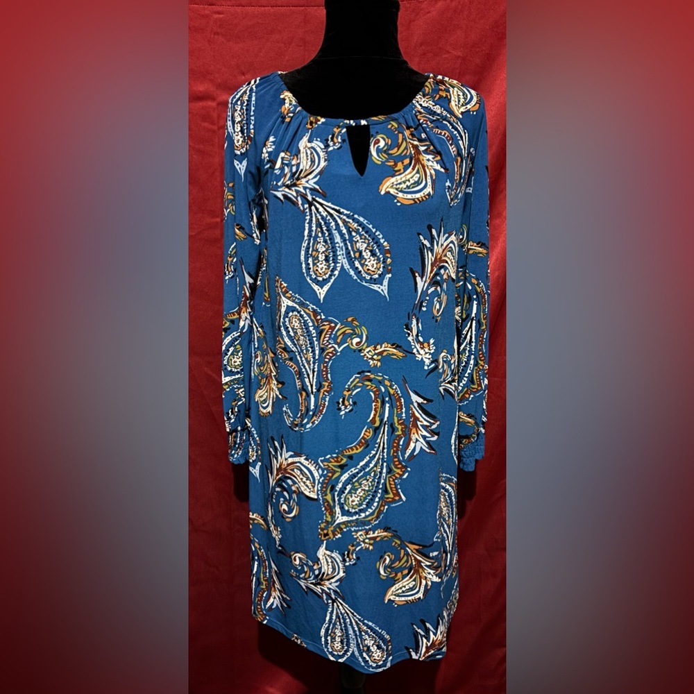 Chico's Vibrant Blue Paisley Long Sleeve Dress